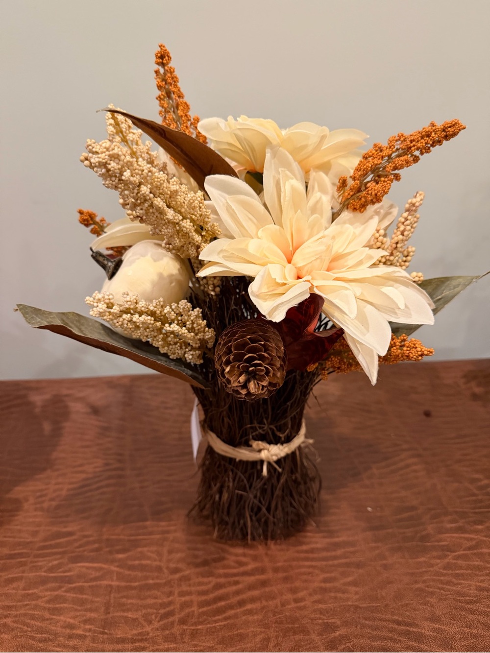 Neutral Cream & Orange Autumn Floral Bouquet Accent NWT